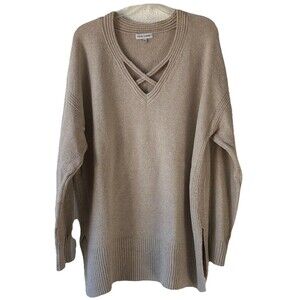 Thyme and Honey Women's Sweater Size L Beige V-neck